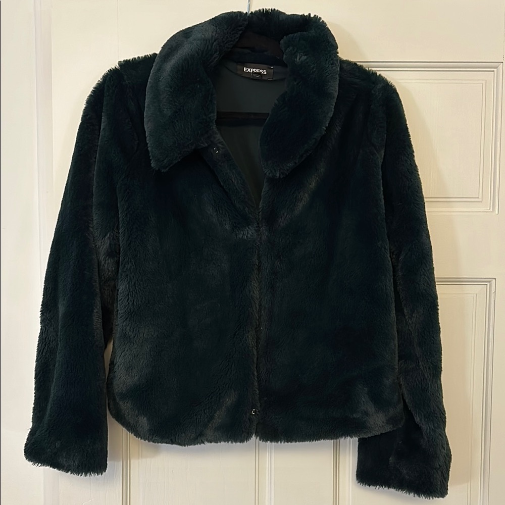 Express Dark Green Faux Fur Jacket